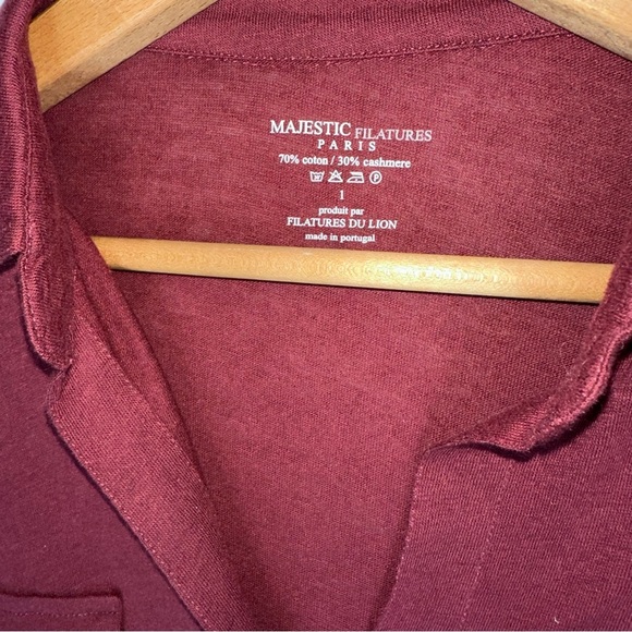 Majestic Filatures Paris Burgundy Red Cotton Cashmere LS Button Up Shirt Top S - Picture 7 of 9